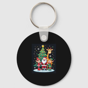 Christmas Squad Santa Giraffe Elf Dabbing Matching Keychain
