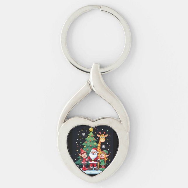 Christmas Squad Santa Giraffe Elf Dabbing Matching Keychain (Front)
