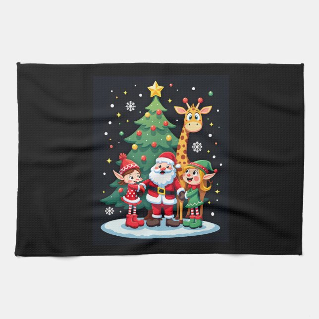 Christmas Squad Santa Giraffe Elf Dabbing Matching Kitchen Towel (Horizontal)