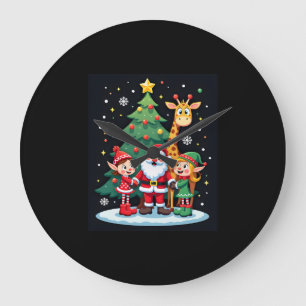 Christmas Squad Santa Giraffe Elf Dabbing Matching Large Clock
