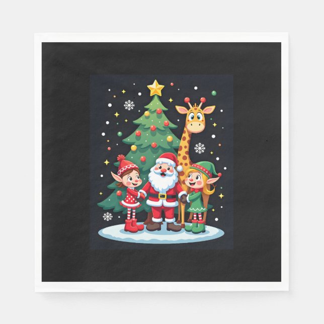 Christmas Squad Santa Giraffe Elf Dabbing Matching Napkin (Front)