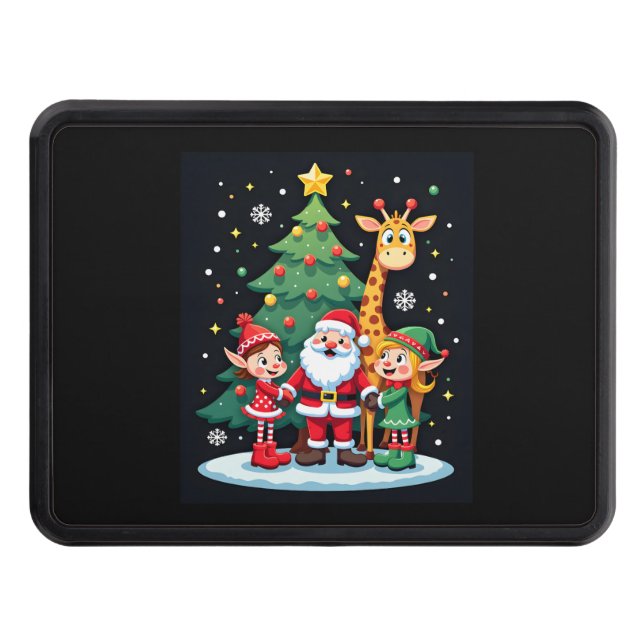 Christmas Squad Santa Giraffe Elf Dabbing Matching Trailer Hitch Cover (Front)