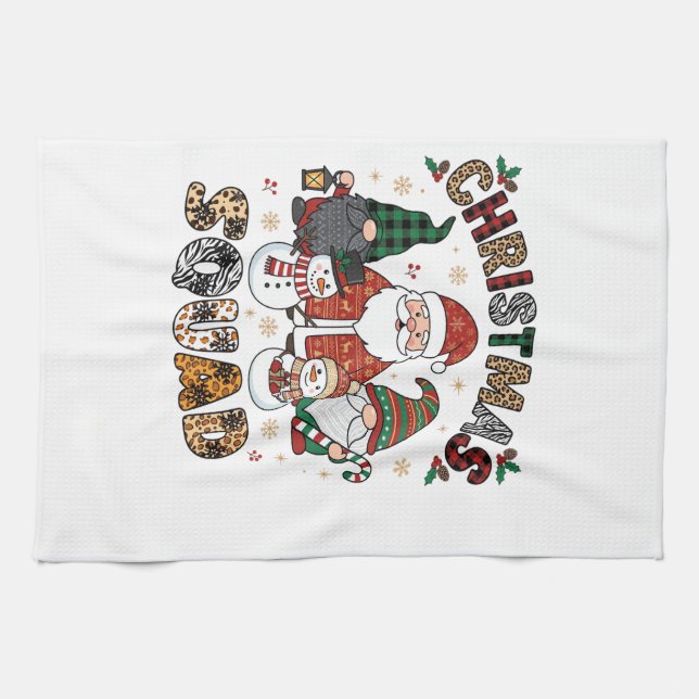 Christmas Squad Santa Gnomes Snowmen Leopard Zebra Kitchen Towel (Horizontal)