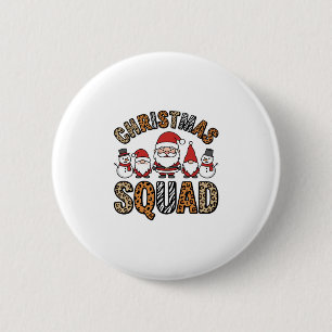 Christmas Squad Santa Snowman Leopard Print Design 2 Inch Round Button
