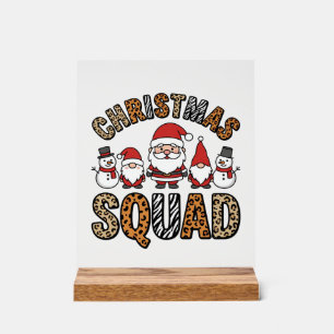 Christmas Squad Santa Snowman Leopard Print Design Acrylic Sign
