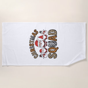 Christmas Squad Santa Snowman Leopard Print Design Beach Towel