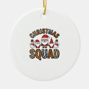 Christmas Squad Santa Snowman Leopard Print Design Ceramic Ornament
