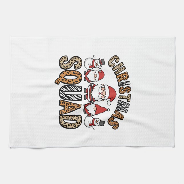 Christmas Squad Santa Snowman Leopard Print Design Kitchen Towel (Horizontal)