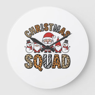 Christmas Squad Santa Snowman Leopard Print Design Large Clock
