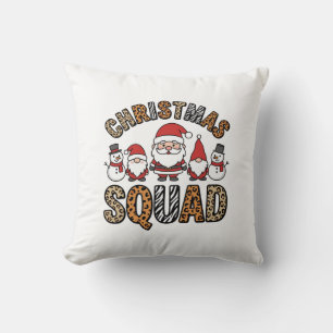 Christmas Squad Santa Snowman Leopard Print Design Throw Pillow