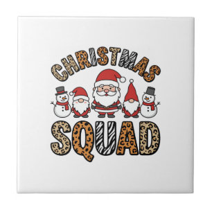 Christmas Squad Santa Snowman Leopard Print Design Tile