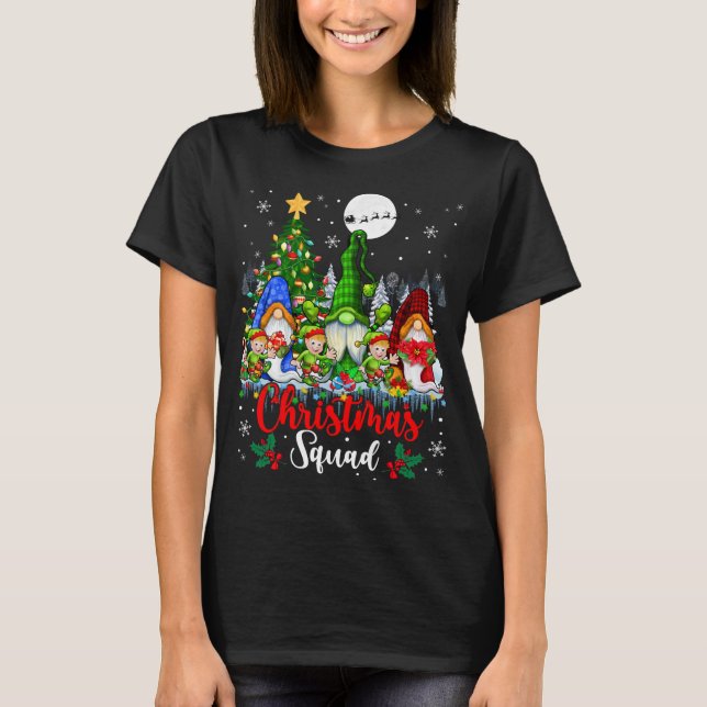 Christmas Squad Three Santa Elf Gnomes Xmas Tree L T-Shirt (Front)