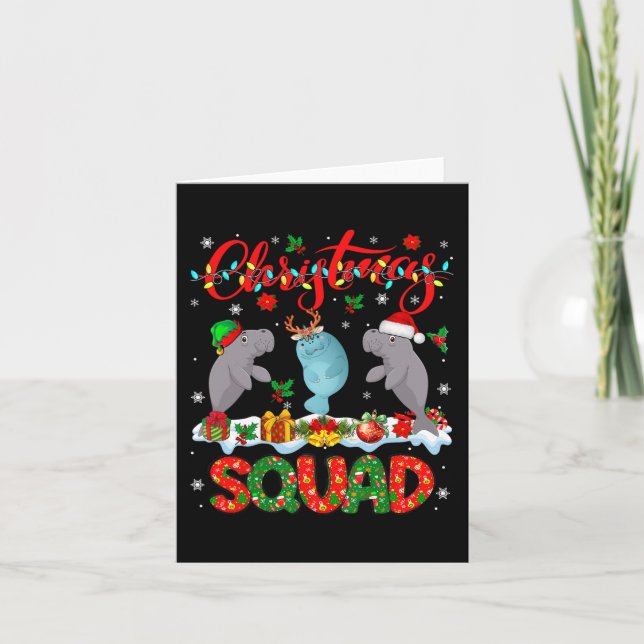 Christmas Squad Three Santa Reindeer Elf Manatees  Card (Front)