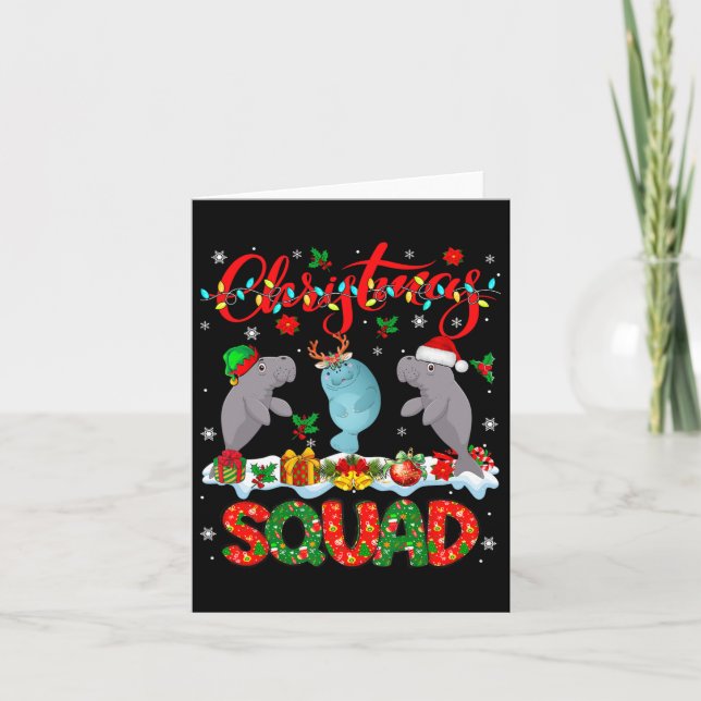 Christmas Squad Three Santa Reindeer Elf Manatees  Card (Front)