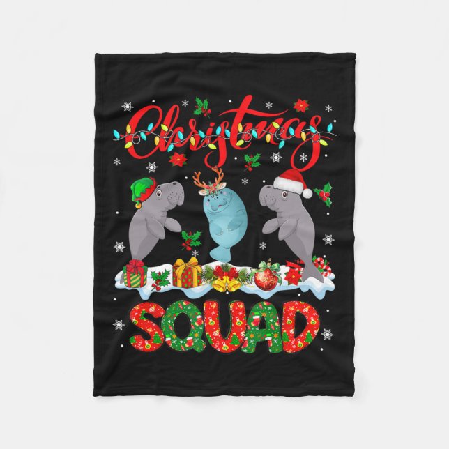 Christmas Squad Three Santa Reindeer Elf Manatees  Fleece Blanket (Front)