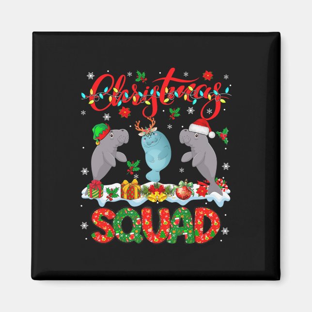 Christmas Squad Three Santa Reindeer Elf Manatees  Magnet (Front)