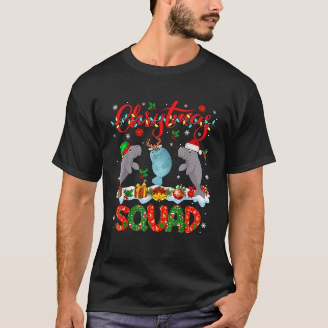 Christmas Squad Three Santa Reindeer Elf Manatees  T-Shirt (Front)