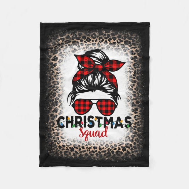 Christmas Squad Women Messy Bun Buffalo Leopard Bl Fleece Blanket (Front)