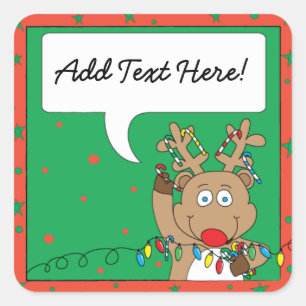 Christmas Square Stickers Reindeer Personalize