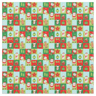 Christmas Squares Santa Elves Reindeer & More Fabric