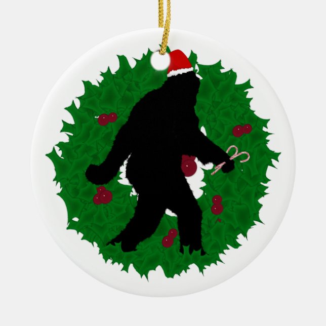 Christmas Squatchin' Ceramic Ornament (Front)