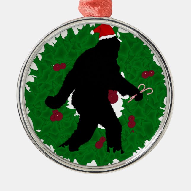 Christmas Squatchin' Metal Ornament (Front)