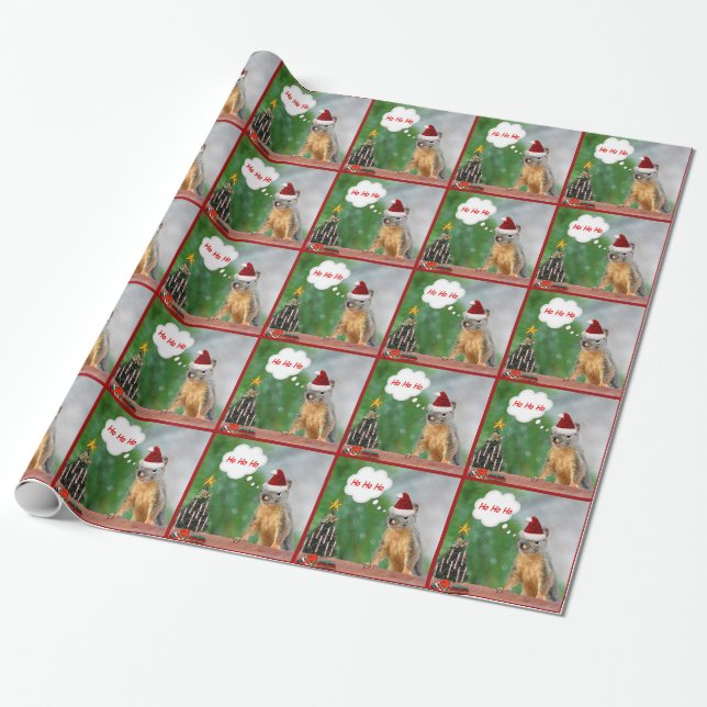 Christmas Squirrel and Christmas Tree Wrapping Paper (Unrolled)