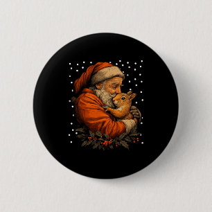 Christmas Squirrel And Santa Claus Forest Animal W 2 Inch Round Button