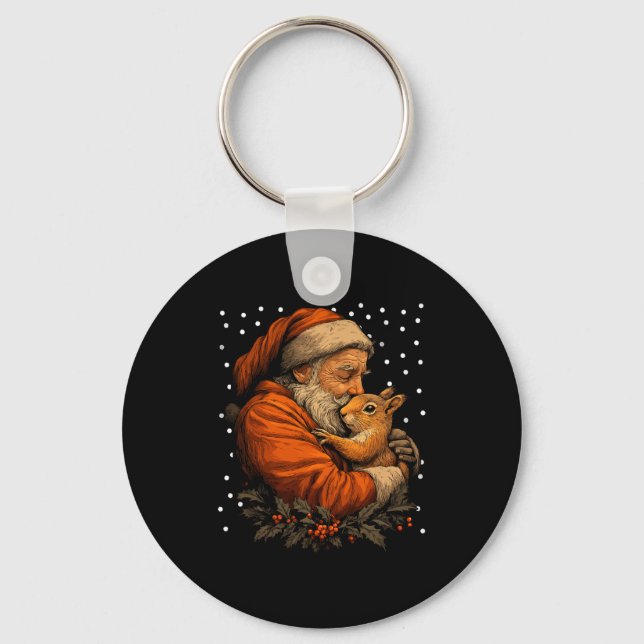 Christmas Squirrel And Santa Claus Forest Animal W Keychain (Front)