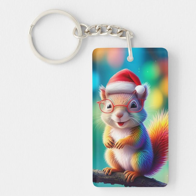 Christmas Squirrel As Santa Claus-56765 Keychain (Front)