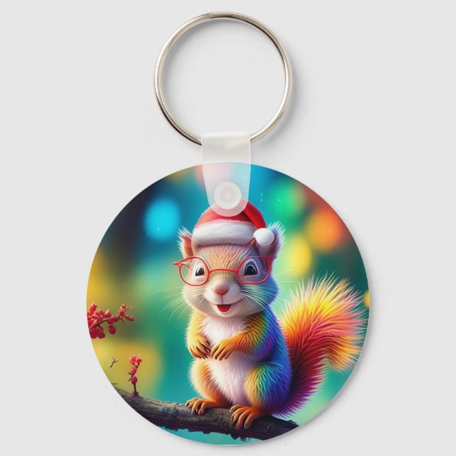 Christmas Squirrel As Santa Claus-56765 Keychain (Front)