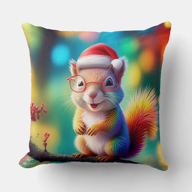 Christmas Squirrel As Santa Claus-56765 Throw Pillow (Front)
