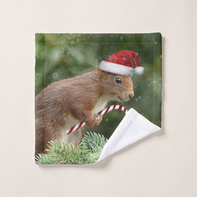Christmas squirrel hand towel (Wash Cloth)