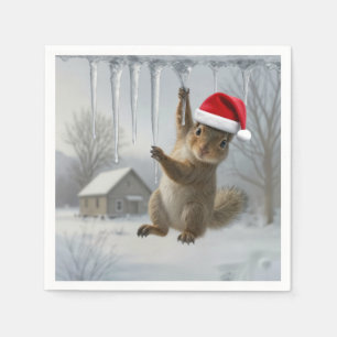 Christmas Squirrel Hanging From an Icicle Napkin