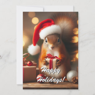 Christmas Squirrel Holding Gift Customizable Card