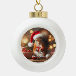 Christmas Squirrel Holding Ornament Customizable