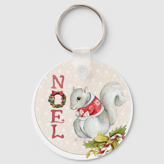 Christmas Squirrel Illustration Keychain (Front)