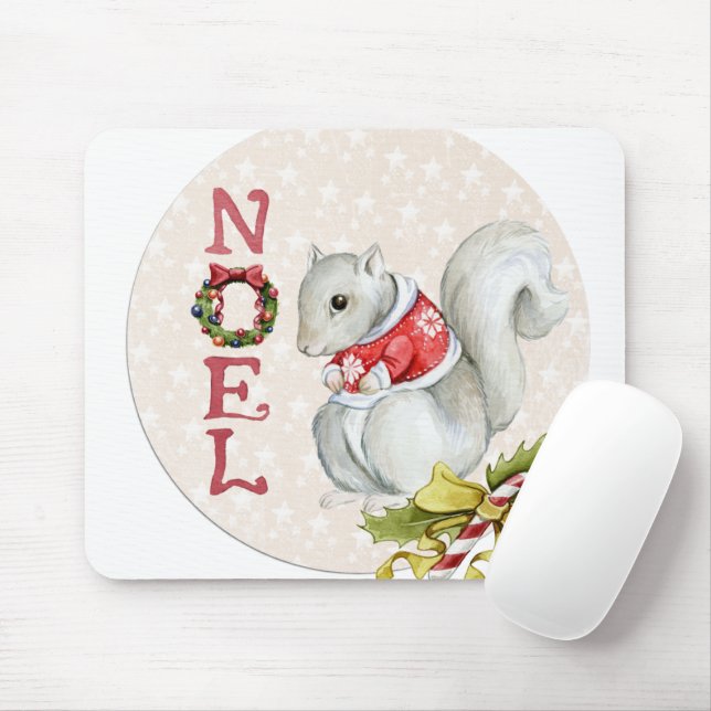 Christmas Squirrel Illustration Mouse Pad (With Mouse)