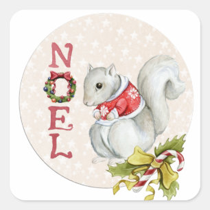 Christmas Squirrel Illustration Square Sticker