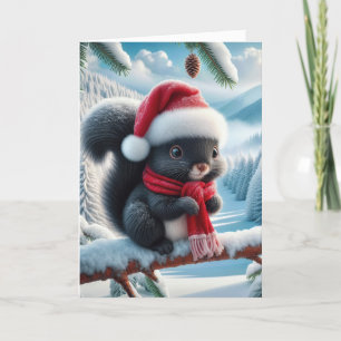 Christmas Squirrel In Winter Tree Holiday Card