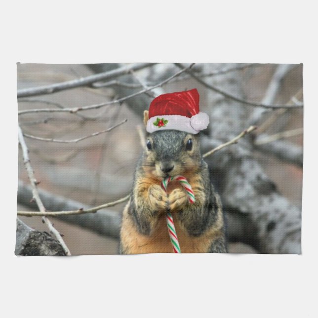 Christmas squirrel kitchen towel (Horizontal)