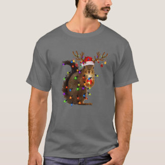 Christmas Squirrel Lights Tree Funny Animal Lover T-Shirt