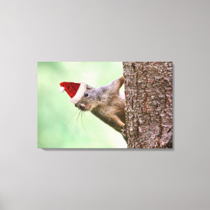 Christmas Squirrel on a Tree Canvas Print
