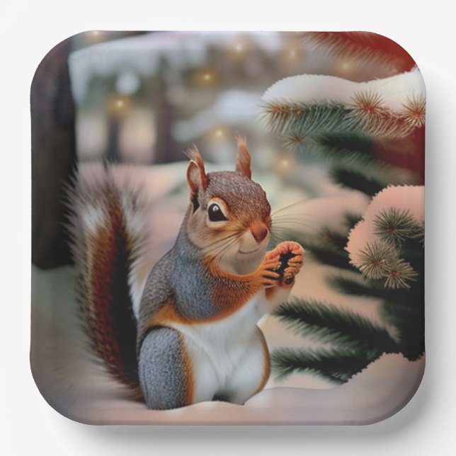 Christmas Squirrel Paper Plate (Front)