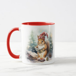 Christmas Squirrel reading Mug