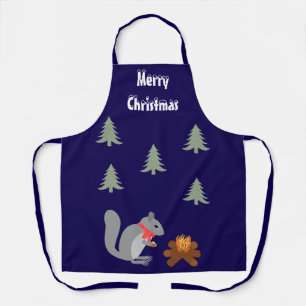 Christmas Squirrel Roasting Hazelnuts on Log Fire Apron