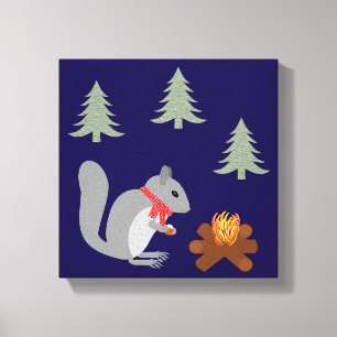 Christmas Squirrel Roasting Hazelnuts on Log Fire Canvas Print