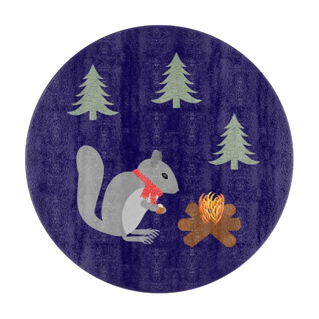 Christmas Squirrel Roasting Hazelnuts on Log Fire Cutting Board (Front)