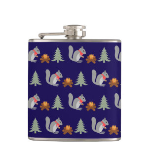 Christmas Squirrel Roasting Hazelnuts on Log Fire Hip Flask