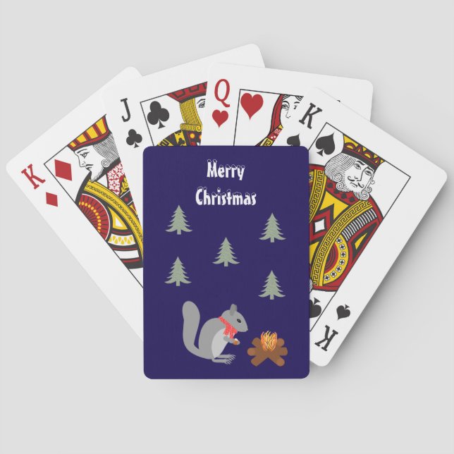 Christmas Squirrel Roasting Hazelnuts on Log Fire Playing Cards (Back)